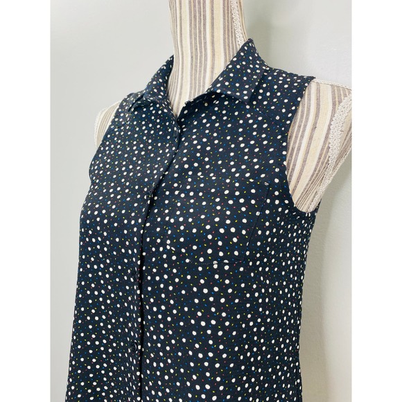 IKKS Polka Dot Button Down Collared Tank Top Women Size Small Career Casual Work - Picture 8 of 10